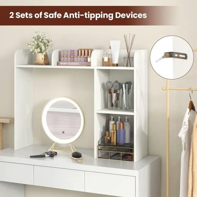 Alt view image 7 of 7 - Desktop Bookshelf, 3-Tier Desk Organizer Shelves with 5 Display Rack, Countertop Storage Bookcase for Computer Desk, Desk Hutch Shelf for Top of Desk, Dorm, Home, Office (White)