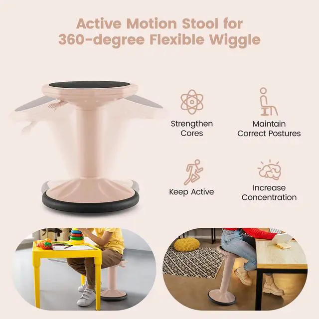 Alt view image 5 of 7 - Wobble Stool, Height Adjustable 16.5-24" Flexible Seating (Pink) | Wobble Chair with 360° Rocking, Non-Slip Base, Convenient Handle, No Assembly, Active Seating for Classroom, Home, Office