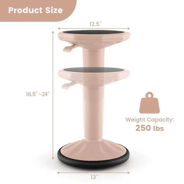 Alt view image 3 of 7 - Wobble Stool, Height Adjustable 16.5-24" Flexible Seating (Pink) | Wobble Chair with 360° Rocking, Non-Slip Base, Convenient Handle, No Assembly, Active Seating for Classroom, Home, Office