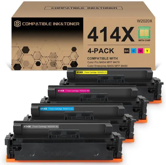 Main image of 414X High Yield Toner Cartridges 4 Pack (with Chip) Works with Color Pro MFP M479fdw M479fdn M454dw M454dn M479dw M455dn M479 M454, Enterprise M455dn M480f Printer | W2020X W2021X W2022X W2023X 414A