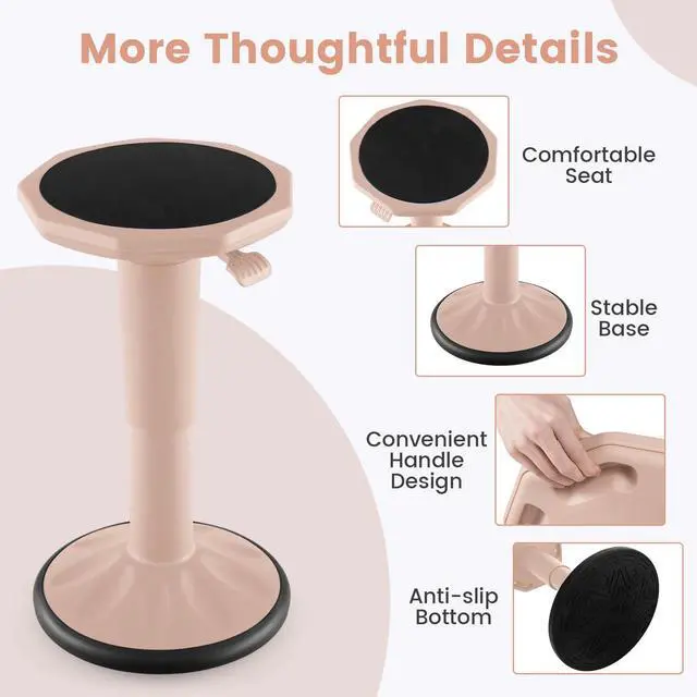 Alt view image 6 of 7 - Wobble Stool, Height Adjustable 16.5-24" Flexible Seating (Pink) | Wobble Chair with 360° Rocking, Non-Slip Base, Convenient Handle, No Assembly, Active Seating for Classroom, Home, Office