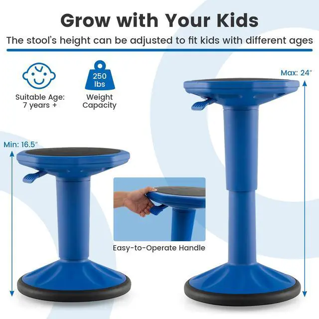 Alt view image 4 of 7 - Wobble Stool, Height Adjustable 16.5-24" Flexible Seating (Navy) | Wobble Chair with 360° Rocking, Non-Slip Base, Convenient Handle, No Assembly, Active Seating for Classroom, Home, Office