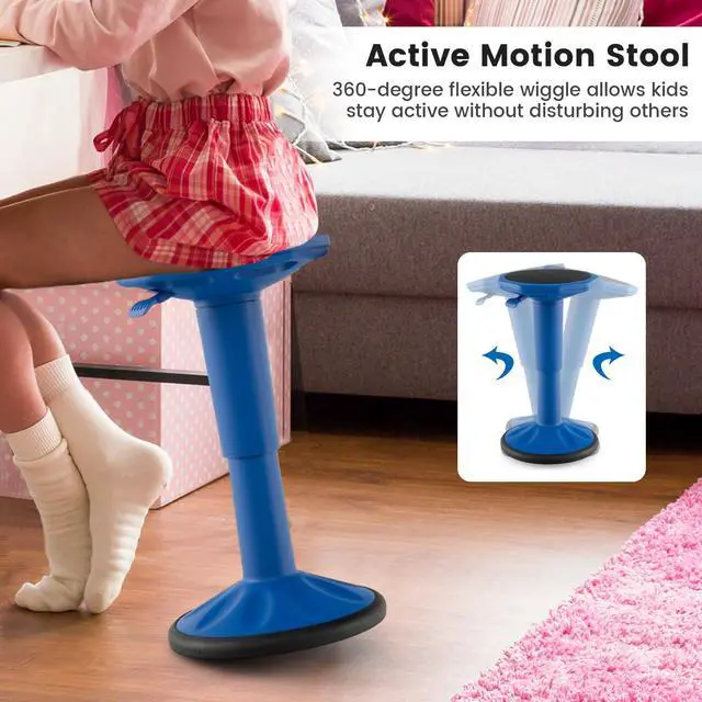 Alt view image 5 of 7 - Wobble Stool, Height Adjustable 16.5-24" Flexible Seating (Navy) | Wobble Chair with 360° Rocking, Non-Slip Base, Convenient Handle, No Assembly, Active Seating for Classroom, Home, Office