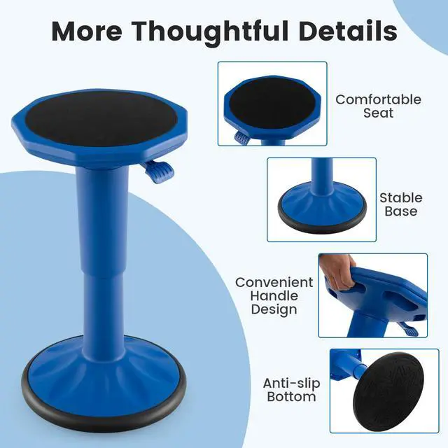 Alt view image 6 of 7 - Wobble Stool, Height Adjustable 16.5-24" Flexible Seating (Navy) | Wobble Chair with 360° Rocking, Non-Slip Base, Convenient Handle, No Assembly, Active Seating for Classroom, Home, Office