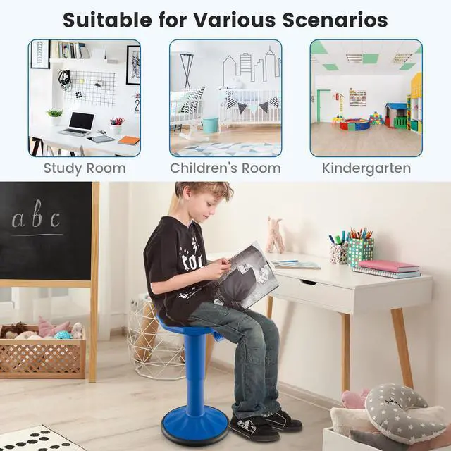 Alt view image 7 of 7 - Wobble Stool, Height Adjustable 16.5-24" Flexible Seating (Navy) | Wobble Chair with 360° Rocking, Non-Slip Base, Convenient Handle, No Assembly, Active Seating for Classroom, Home, Office