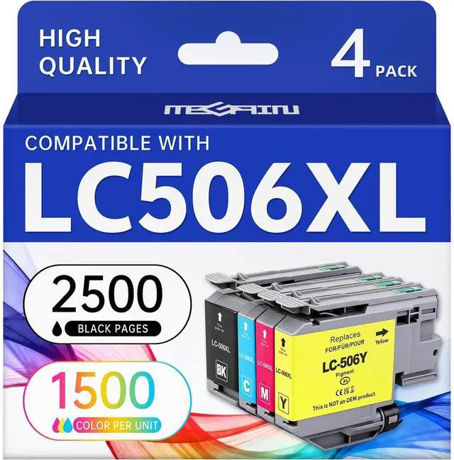 Main image of LC506XL Ink Cartridges High Yield Replacement for Brother LC506 LC506XL LC506XXL LC 506 Ink Cartridges with INKvestment MFC-J4355DW MFC-J4555DW MFC-J4557DW (4 Pack)