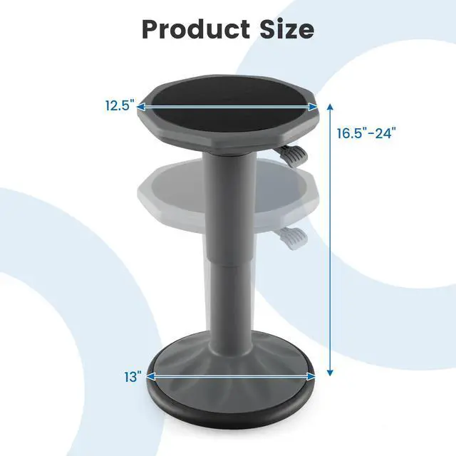 Alt view image 3 of 7 - Wobble Stool, Height Adjustable 16.5-24" Flexible Seating (Grey) | Wobble Chair with 360° Rocking, Non-Slip Base, Convenient Handle, No Assembly, Active Seating for Classroom, Home, Office