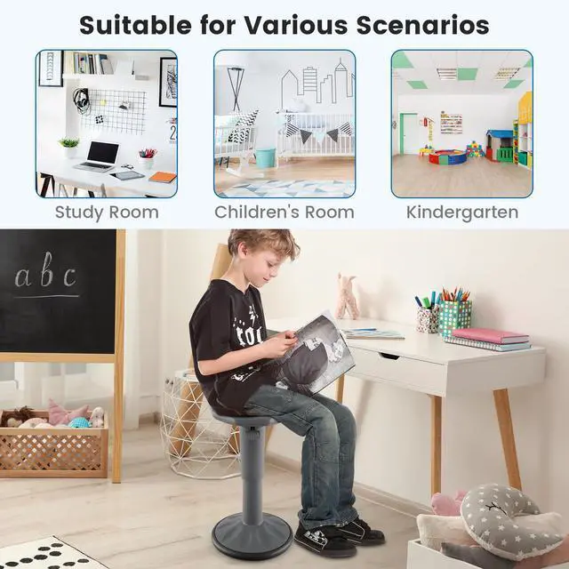 Alt view image 7 of 7 - Wobble Stool, Height Adjustable 16.5-24" Flexible Seating (Grey) | Wobble Chair with 360° Rocking, Non-Slip Base, Convenient Handle, No Assembly, Active Seating for Classroom, Home, Office