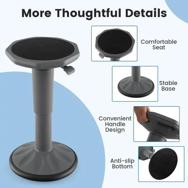 Alt view image 6 of 7 - Wobble Stool, Height Adjustable 16.5-24" Flexible Seating (Grey) | Wobble Chair with 360° Rocking, Non-Slip Base, Convenient Handle, No Assembly, Active Seating for Classroom, Home, Office