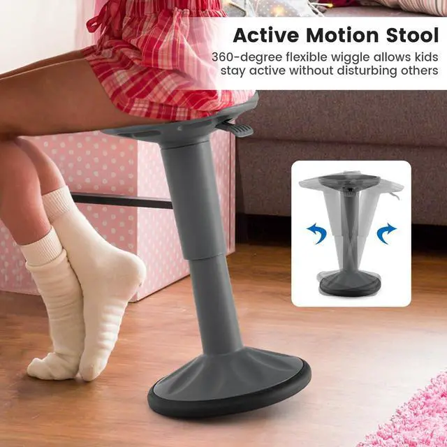 Alt view image 5 of 7 - Wobble Stool, Height Adjustable 16.5-24" Flexible Seating (Grey) | Wobble Chair with 360° Rocking, Non-Slip Base, Convenient Handle, No Assembly, Active Seating for Classroom, Home, Office
