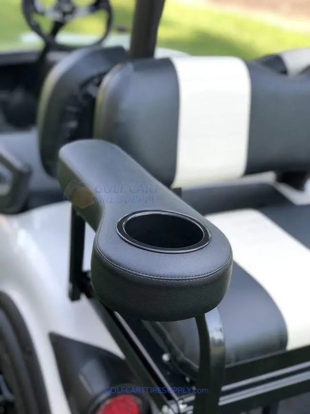 Alt view image 2 of 7 - Black Golf Cart Cup Holder Rear Seat Arm Rest Cushion - Fits EZGO/Club Car/Yamaha