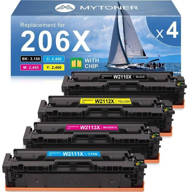 Main image of 206X Toner Cartridges 4 Pack High Yield for M283fdw M283cdw M255dw | With Chip, Replacement for HP 206A W2110A W2110X, Compatible with Color LaserJet Pro M255 MFP M282 M283 Series Printer