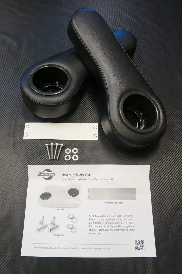 Alt view image 6 of 7 - Black Golf Cart Cup Holder Rear Seat Arm Rest Cushion - Fits EZGO/Club Car/Yamaha