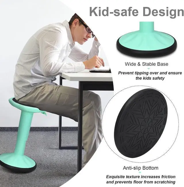Alt view image 5 of 7 - Wobble Stool, Height Adjustable 16.5-24" Flexible Seating (Green) | Wobble Chair with 360° Rocking, Non-Slip Base, Convenient Handle, No Assembly, Active Seating for Classroom, Home, Office