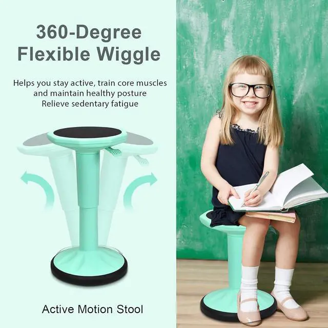 Alt view image 6 of 7 - Wobble Stool, Height Adjustable 16.5-24" Flexible Seating (Green) | Wobble Chair with 360° Rocking, Non-Slip Base, Convenient Handle, No Assembly, Active Seating for Classroom, Home, Office