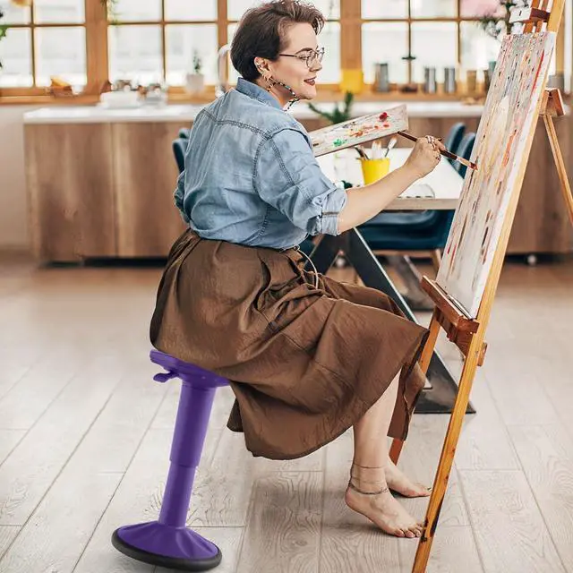 Alt view image 2 of 7 - Wobble Stool, Height Adjustable 16.5-24" Flexible Seating (Purple) | Wobble Chair with 360° Rocking, Non-Slip Base, Convenient Handle, No Assembly, Active Seating for Classroom, Home, Office