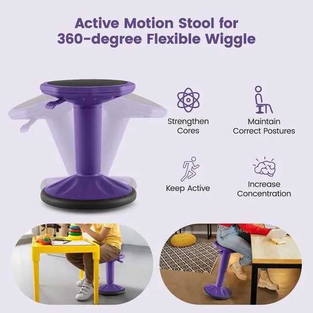 Alt view image 4 of 7 - Wobble Stool, Height Adjustable 16.5-24" Flexible Seating (Purple) | Wobble Chair with 360° Rocking, Non-Slip Base, Convenient Handle, No Assembly, Active Seating for Classroom, Home, Office