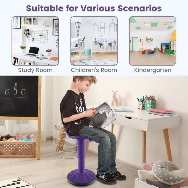 Alt view image 7 of 7 - Wobble Stool, Height Adjustable 16.5-24" Flexible Seating (Purple) | Wobble Chair with 360° Rocking, Non-Slip Base, Convenient Handle, No Assembly, Active Seating for Classroom, Home, Office