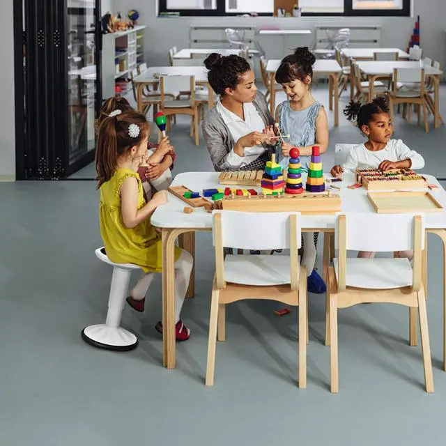 Alt view image 2 of 7 - Wobble Stool, Height Adjustable 16.5-24" Flexible Seating (White) | Wobble Chair with 360° Rocking, Non-Slip Base, Convenient Handle, No Assembly, Active Seating for Classroom, Home, Office