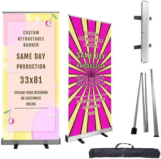 Main image of Personalized Roll Up Banner 33.5"x81" Portable Advertising Display with Aluminum Stand & Display Stand for Promotions, Festivals, and Business Events
