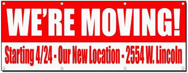 Main image of We are Moving Custom Our New Location Red 3 Ft X 6 Ft/W 6 Grommets
