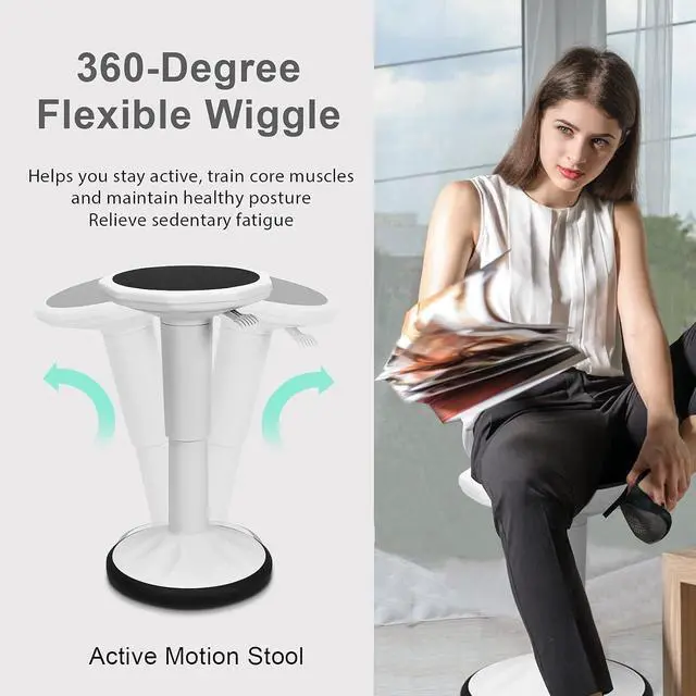 Alt view image 5 of 7 - Wobble Stool, Height Adjustable 16.5-24" Flexible Seating (White) | Wobble Chair with 360° Rocking, Non-Slip Base, Convenient Handle, No Assembly, Active Seating for Classroom, Home, Office