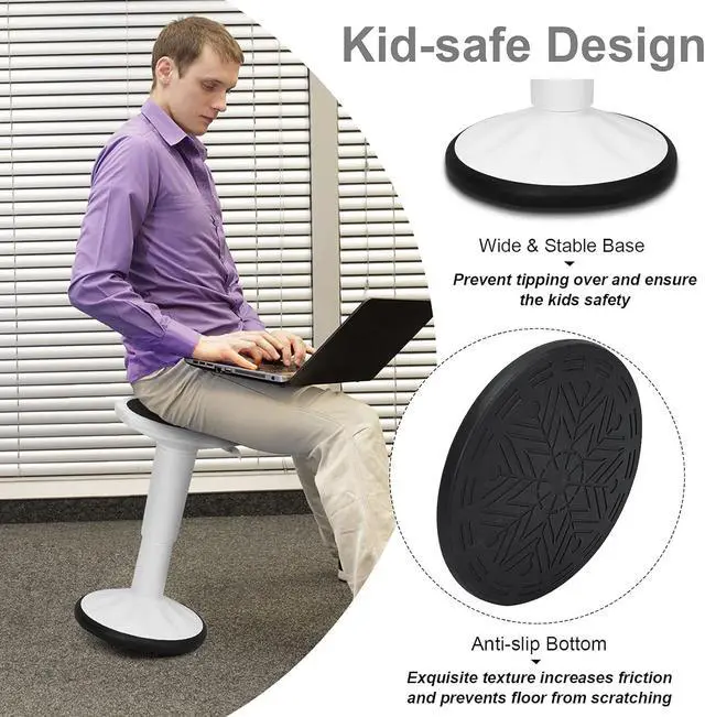 Alt view image 6 of 7 - Wobble Stool, Height Adjustable 16.5-24" Flexible Seating (White) | Wobble Chair with 360° Rocking, Non-Slip Base, Convenient Handle, No Assembly, Active Seating for Classroom, Home, Office