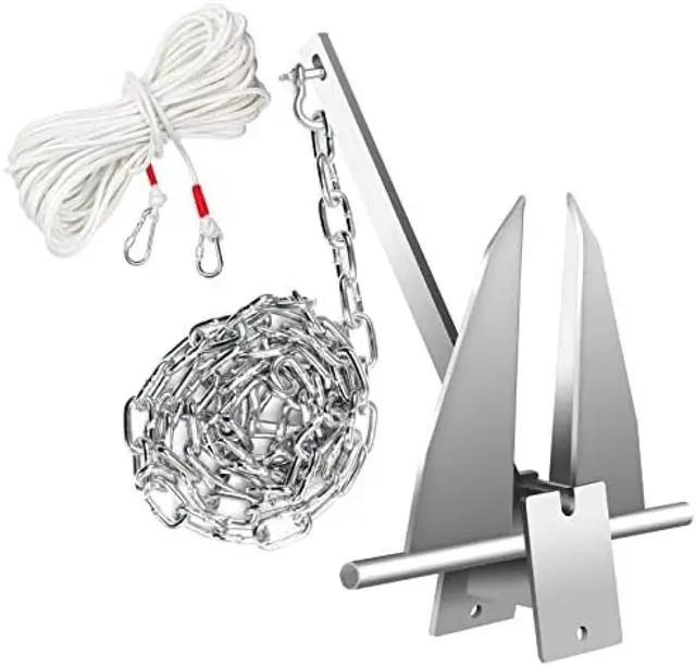 Alt view image 5 of 7 - Boat Anchor Kit, Fluke Style Anchor, Hot-Dipped Galvanized Steel, Kit Includes Galvanized Fluke Anchor, Anchor Chain,Rope, Shackles,Boat Anchors for 15'-23' Boats