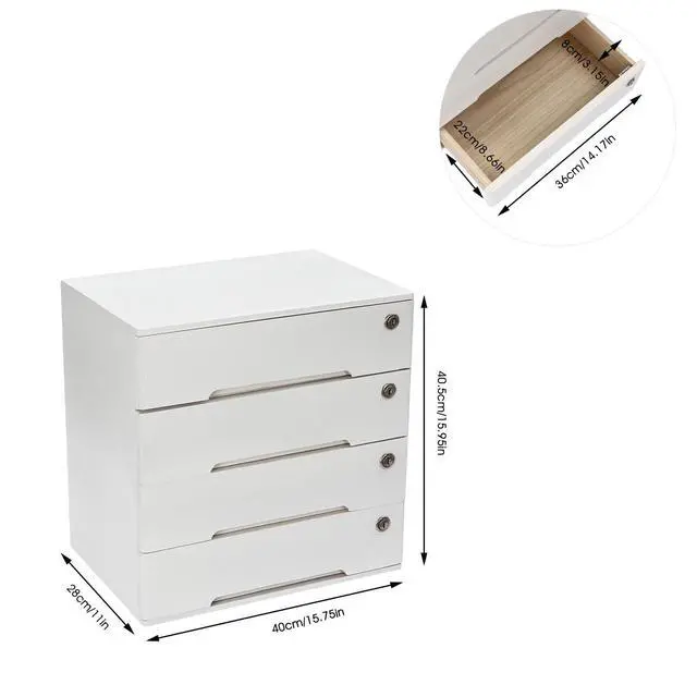 Alt view image 6 of 7 - Wooden Desk Organizer with Drawers & Lock, Desktop Countertop Storage Cabinet Lockable Home Office Supplies File Tabletop Organizing Unit (4 Drawer - Modern White)