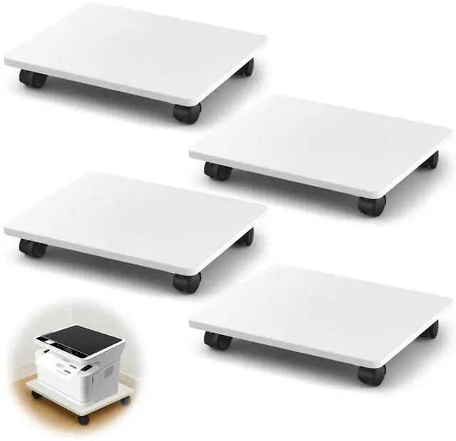 Main image of Office Under Desk Printer Stand with 4 Caster Wheels 13.8 x 11.8 x 2.4 Inches Printer Copier Shelf CPU Holder for Home Office Heavy Duty Storage Rack Scanner Fax Machine(4 Pcs, White)