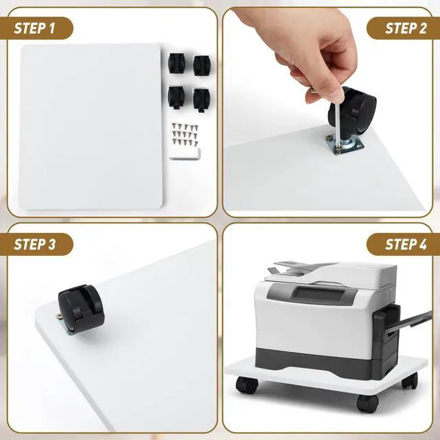 Alt view image 4 of 6 - Office Under Desk Printer Stand with 4 Caster Wheels 13.8 x 11.8 x 2.4 Inches Printer Copier Shelf CPU Holder for Home Office Heavy Duty Storage Rack Scanner Fax Machine(4 Pcs, White)