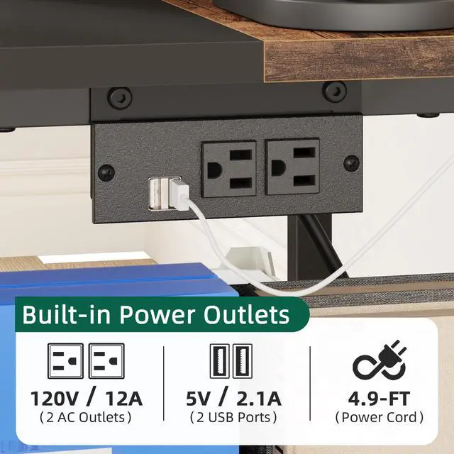 Alt view image 3 of 7 - 23.6" Large Printer Stand with Power Outlet,3D Printer Table | Rustic Brown,Heavy Duty Rolling Cart for Home Office,Storage Side Pocket,Holds 150 lbs,Fit 3D Printer/Laser/Heat Press Table