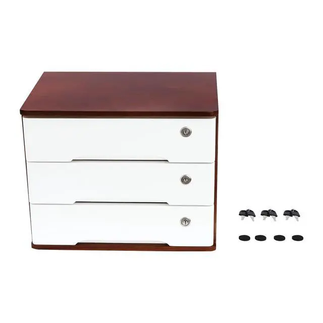 Alt view image 6 of 7 - Wood Desk Organizer with 3 Drawers, Lockable Desktop Countertop Storage Cabinet for Home Office Supplies File Tabletop Organizing Unit, 15.75" x 11.02" x 12.2" (Dark Brown + White)