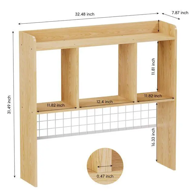 Alt view image 2 of 7 - Desktop Bookshelf,Countertop Storage Hutch with 3 Shelves for Computer Desk2-Tier Display Rack with Grid Panel, Multipurpose Wood Desk Hutch Storage Organizer for Home Office Dorm (Natural)