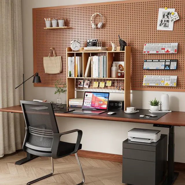 Alt view image 4 of 7 - Desktop Bookshelf,Countertop Storage Hutch with 3 Shelves for Computer Desk2-Tier Display Rack with Grid Panel, Multipurpose Wood Desk Hutch Storage Organizer for Home Office Dorm (Natural)