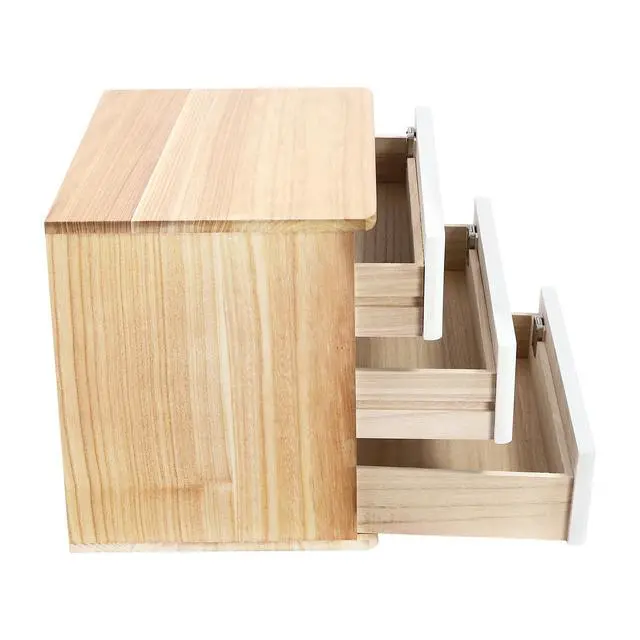 Alt view image 7 of 7 - Wood Desk Organizer with 3 Drawers, Lockable Desktop Countertop Storage Cabinet for Home Office Supplies File Tabletop Organizing Unit, 15.75" x 11.02" x 12.2" (Wood)