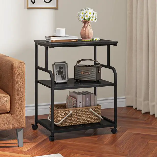 Alt view image 7 of 7 - 3-Tier Adjustable Large Printer Stand with Storage, Rolling Printer Cart with Lockable Wheels for Home, Office (Black)