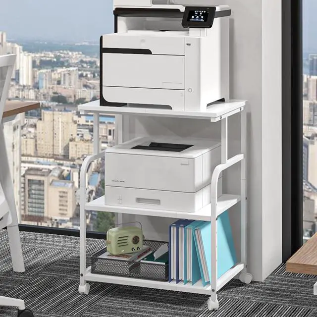 Main image of 3-Tier Large Printer Stand with Storage, Rolling Printer Cart with Lockable Wheels for Home, Office (White)