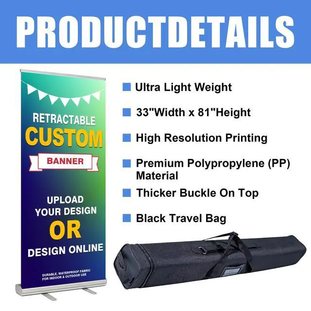 Alt view image 2 of 7 - Custom Retractable Banner with Aluminum Frame,Portable and Durable 33"x81" Personalized Banners for Events,Promotion,Advertising,Birthday,Wedding (Style 1)