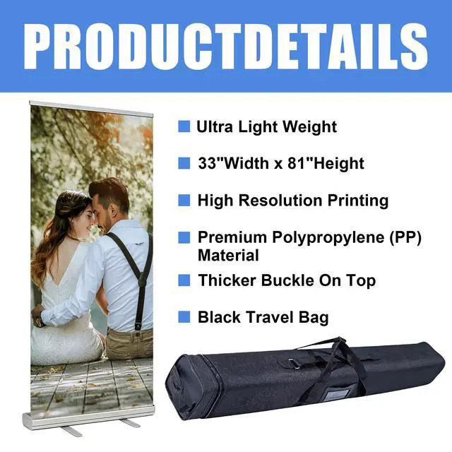 Alt view image 2 of 7 - Custom Retractable Banner with Aluminum Frame,Portable and Durable 33"x81" Personalized Banners for Events,Promotion,Advertising,Birthday,Wedding (Style 2)