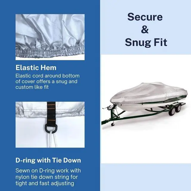 Alt view image 5 of 7 - Boat Cover 12'-14', Heavy Duty Waterproof Marine Grade Polyester fits V-Hull Runabouts, Pro-Style Bass Boats, Fish & Ski Boats 12ft-14ft Long, Beam up to 68"