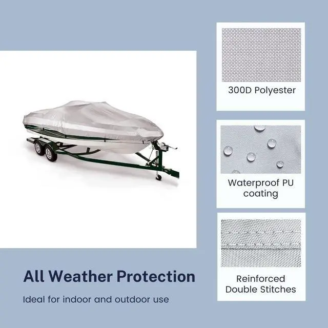 Alt view image 4 of 7 - Boat Cover 12'-14', Heavy Duty Waterproof Marine Grade Polyester fits V-Hull Runabouts, Pro-Style Bass Boats, Fish & Ski Boats 12ft-14ft Long, Beam up to 68"