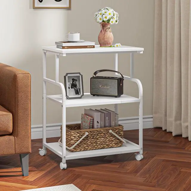 Alt view image 7 of 7 - 3-Tier Large Printer Stand with Storage, Rolling Printer Cart with Lockable Wheels for Home, Office (White)