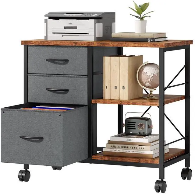 Main image of 3-Tier Mobile File Cabinet, Rolling Printer Stand with Storage | Fabric Lateral Filing Cabinet fits A4/Letter Size, Under Desk Drawer Cabinet, Printer Cart for Home Office, Gray
