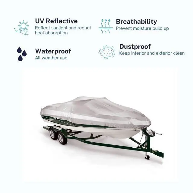 Alt view image 3 of 7 - Boat Cover 12'-14', Heavy Duty Waterproof Marine Grade Polyester fits V-Hull Runabouts, Pro-Style Bass Boats, Fish & Ski Boats 12ft-14ft Long, Beam up to 68"