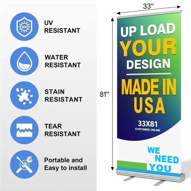 Alt view image 3 of 7 - Custom Retractable Banner with Aluminum Frame,Portable and Durable 33"x81" Personalized Banners for Events,Promotion,Advertising,Birthday,Wedding (Style 1)