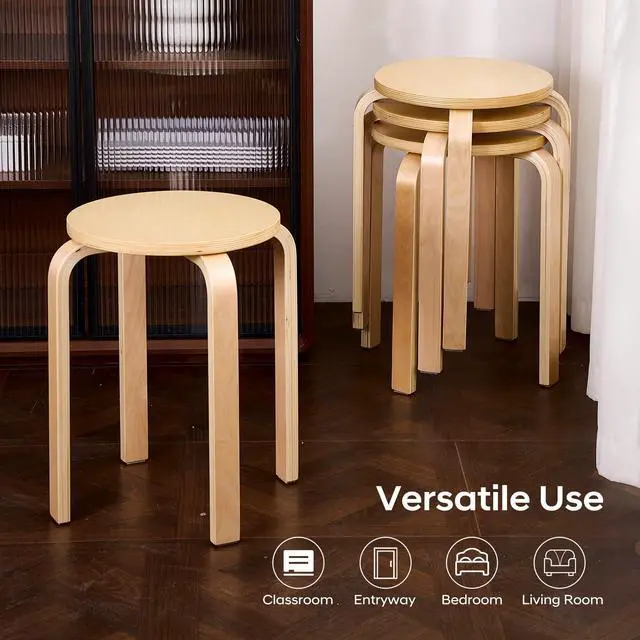 Alt view image 6 of 7 - Stackable Bentwood Stool Set of 6, 18" Round Wood Nesting StoolsSuitable for classrooms, Dining RoomsKitchensLiving RoomPartiesBirch
