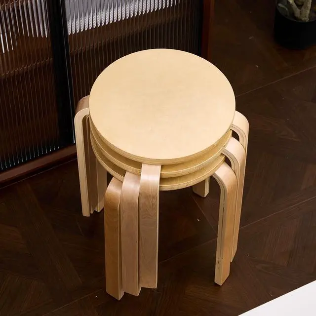 Alt view image 7 of 7 - Stackable Bentwood Stool Set of 6, 18" Round Wood Nesting StoolsSuitable for classrooms, Dining RoomsKitchensLiving RoomPartiesBirch