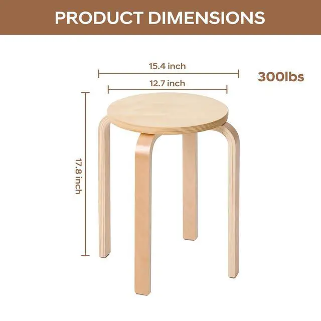 Alt view image 3 of 7 - Stackable Bentwood Stool Set of 6, 18" Round Wood Nesting StoolsSuitable for classrooms, Dining RoomsKitchensLiving RoomPartiesBirch