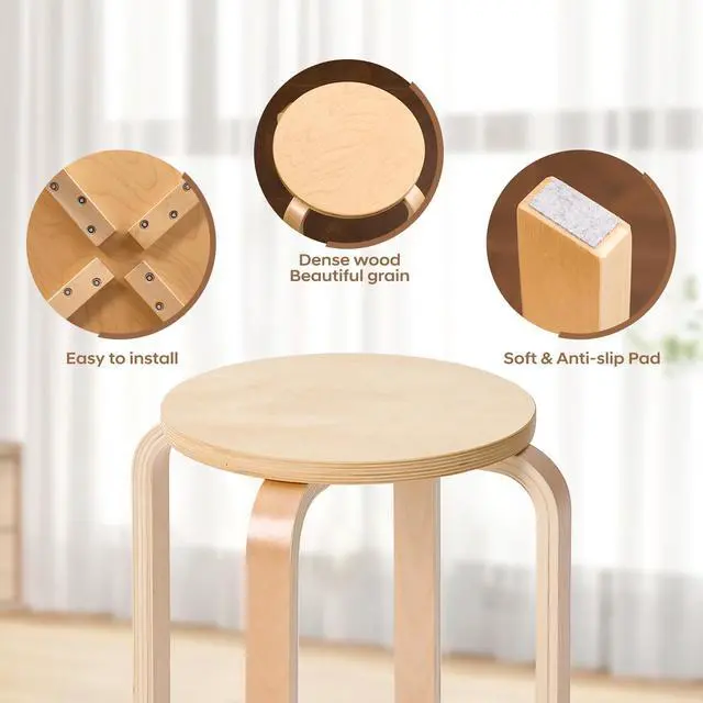 Alt view image 5 of 7 - Stackable Bentwood Stool Set of 6, 18" Round Wood Nesting StoolsSuitable for classrooms, Dining RoomsKitchensLiving RoomPartiesBirch